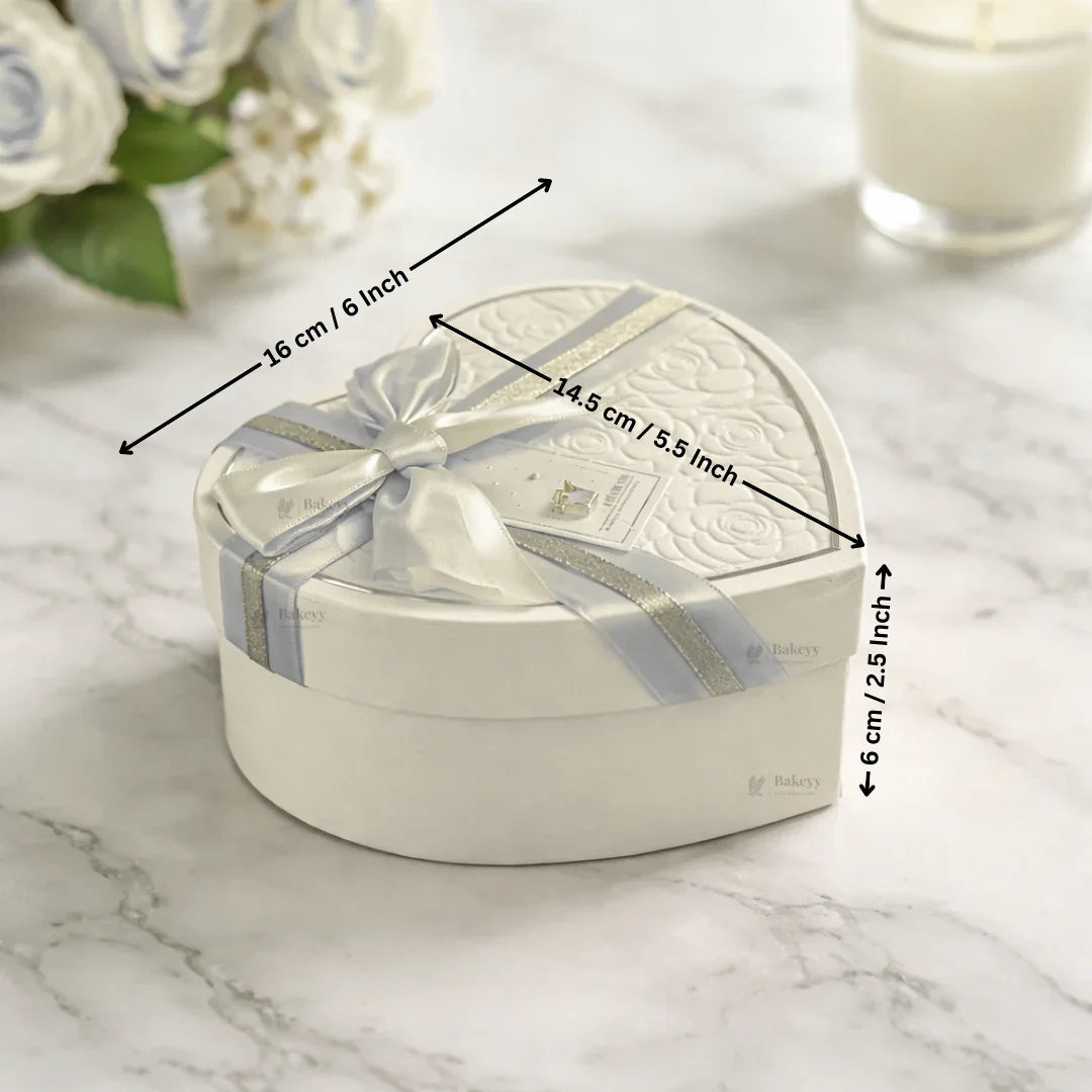Heart Shape White Rigid Gift Box with Ribbon | Premium Valentine & Hampers Packaging Box | Luxury Storage & Gifting Box | Available in 3 Sizes | Pack of 1 - Bakeyy.com - India - Heart Shape White Rigid Gift Box with Ribbon | Premium Valentine & Hampers Packaging Box | Luxury Storage & Gifting Box | Available in 3 Sizes | Pack of 1 - Small 200.00