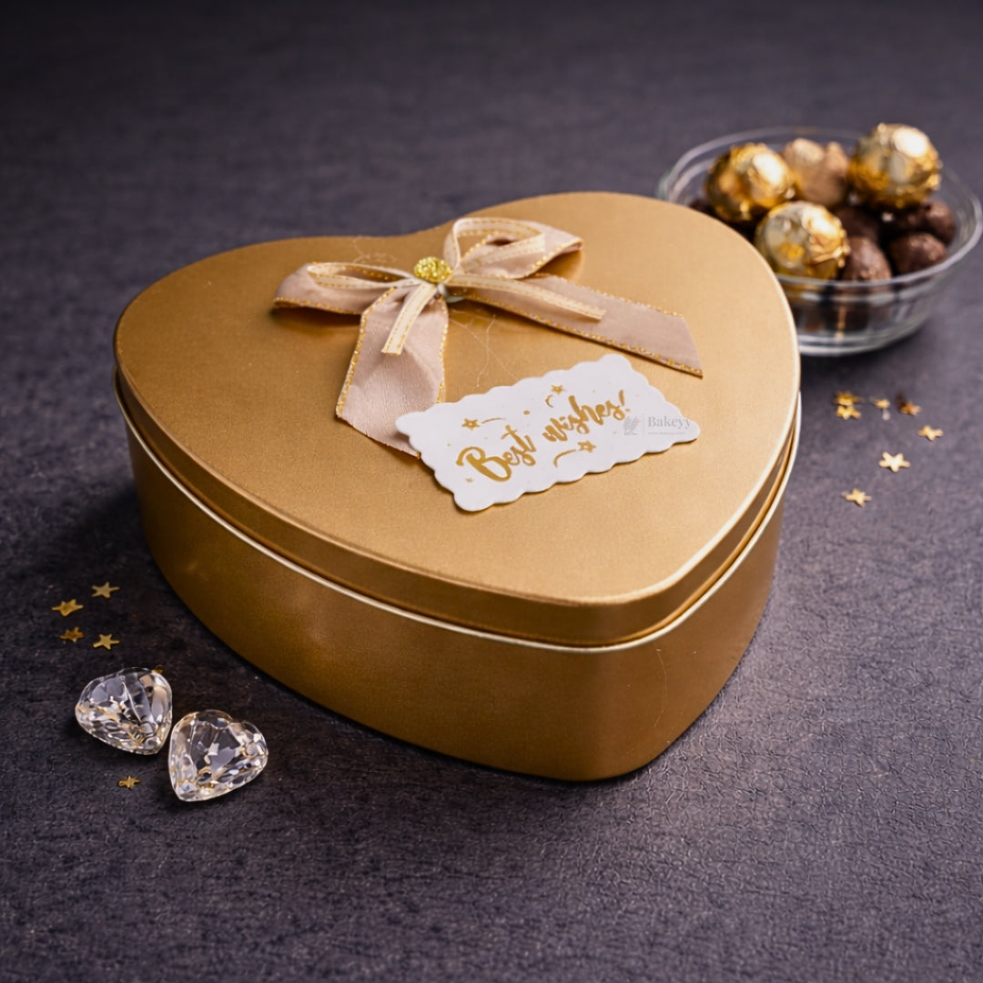 Heart Shaped Empty Decorative Tin Box with Attached Bow | Multiple Colors Options | Gift Tin Box | Storage Tin Box| Pack of 1