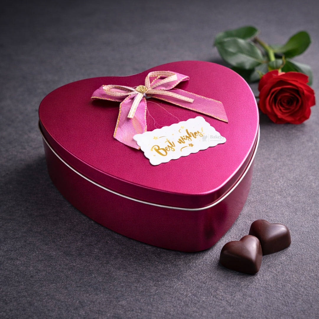 Heart Shaped Empty Decorative Tin Box with Attached Bow | Multiple Colors Options | Gift Tin Box | Storage Tin Box| Pack of 1