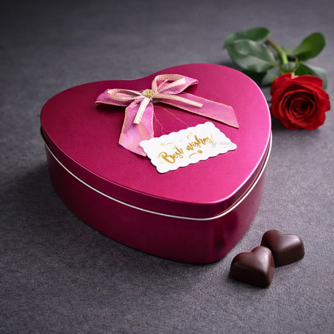 Heart Shaped Empty Decorative Tin Box with Attached Bow | Multiple Colors Options | Gift Tin Box | Storage Tin Box| Pack of 1 - Bakeyy.com - India - Heart Shaped Empty Decorative Tin Box with Attached Bow | Multiple Colors Options | Gift Tin Box | Storage Tin Box| Pack of 1 - Purple 180.00