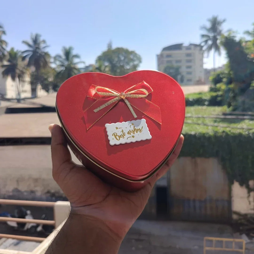 Heart Shaped Empty Decorative Tin Box with Attached Bow | Multiple Colors Options | Gift Tin Box | Storage Tin Box| Pack of 1 - Bakeyy.com - India - Heart Shaped Empty Decorative Tin Box with Attached Bow | Multiple Colors Options | Gift Tin Box | Storage Tin Box| Pack of 1 - Purple 180.00
