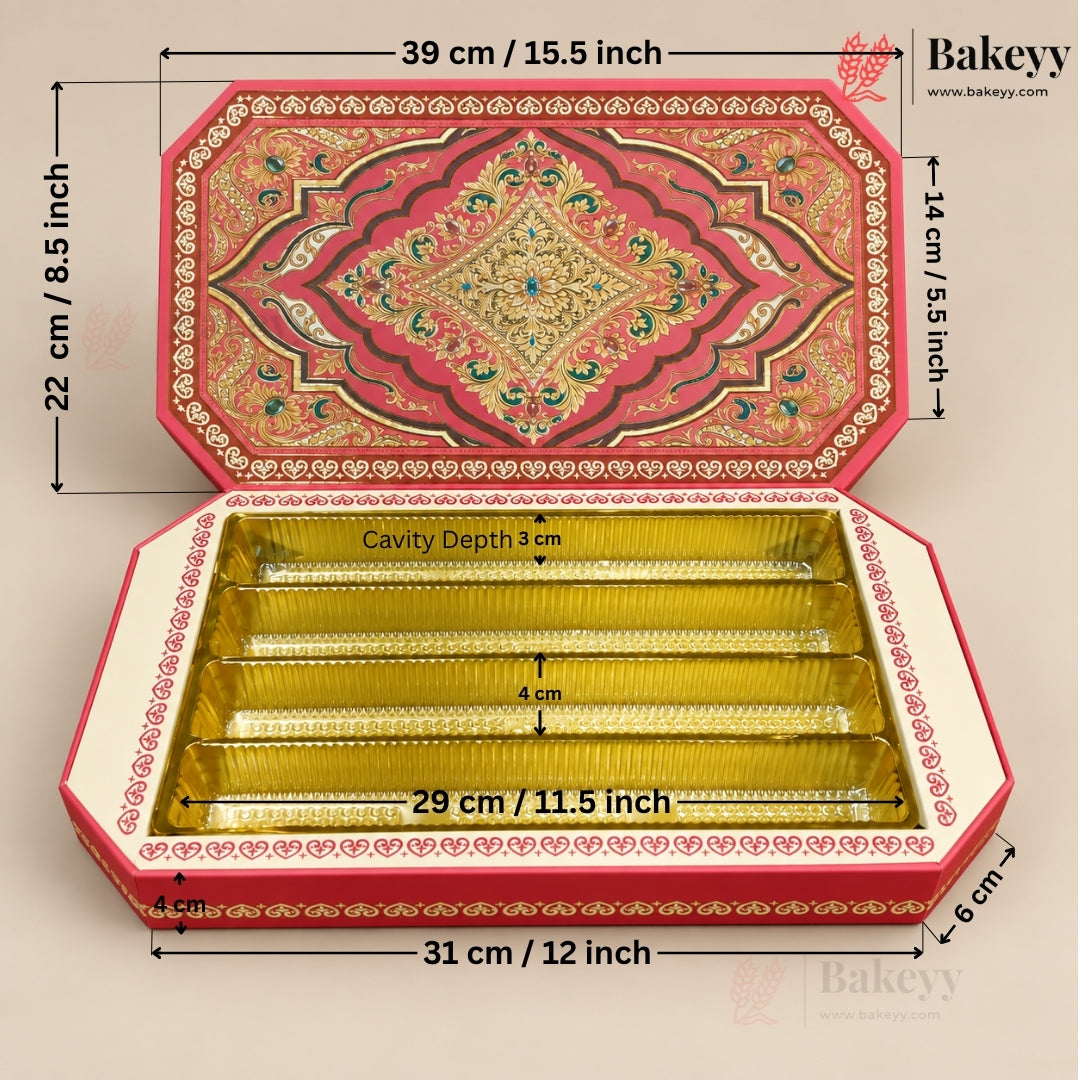Embossed Printed Sweet Box with Golden Cavity | 4 Designs | Pack of 1