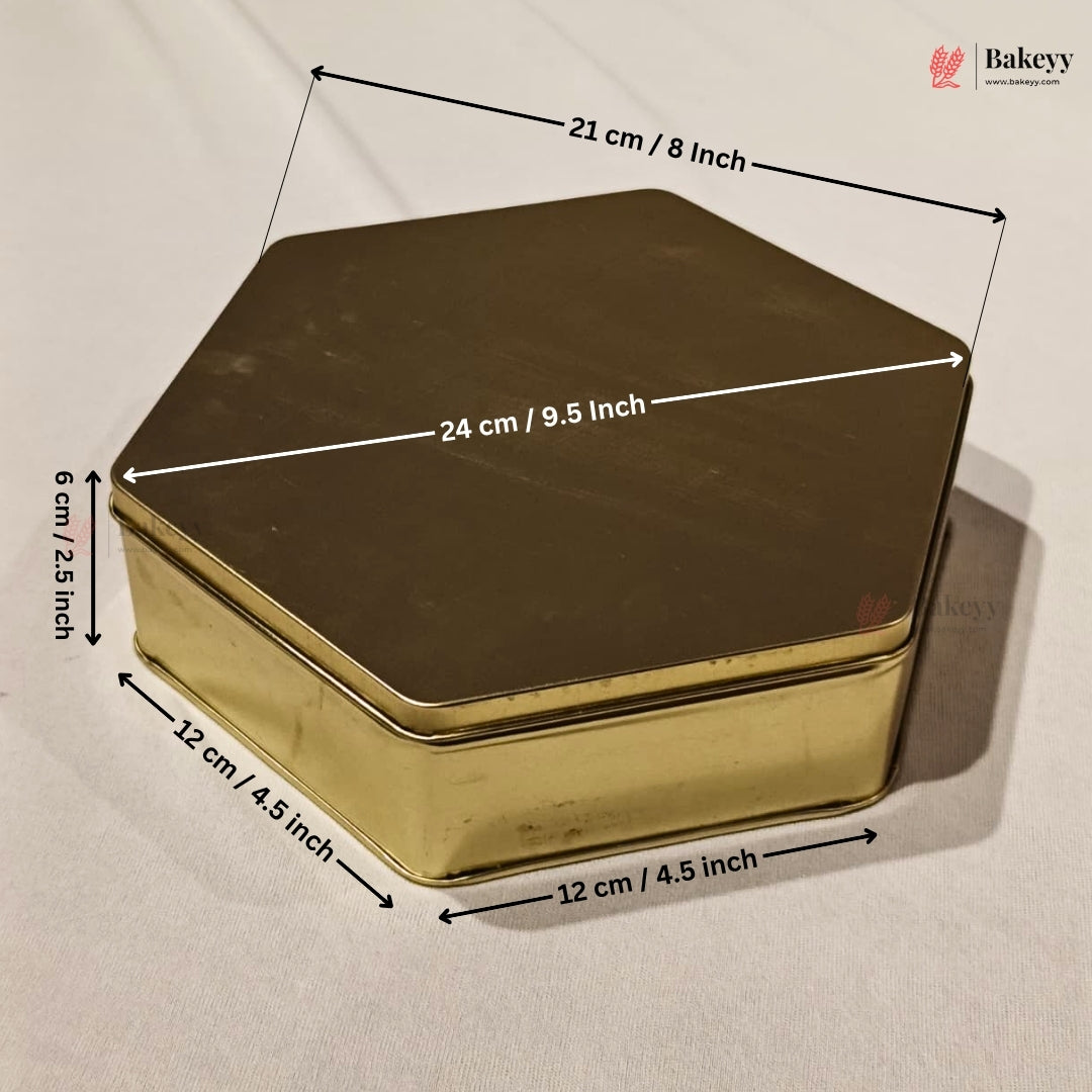 Hexagonal Metal Cake Tin Box with Lid | Premium Decorative Tin for Plum Cake, Dream Cake & Gift Packing | Reusable Storage Container