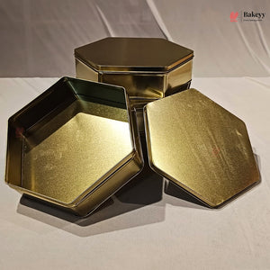 Hexagonal Metal Cake Tin Box with Lid | Premium Decorative Tin for Plum Cake, Dream Cake & Gift Packing | Reusable Storage Container