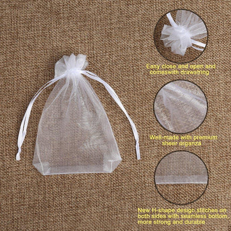 10x14 CM | Organza Potli Bags | White Colour |100 g | Candy Bag - Bakeyy.com - India - 10x14 CM | Organza Potli Bags | White Colour |100 g | Candy Bag - Pack Of 100 / 10x14 cm / 4x6 inch / White