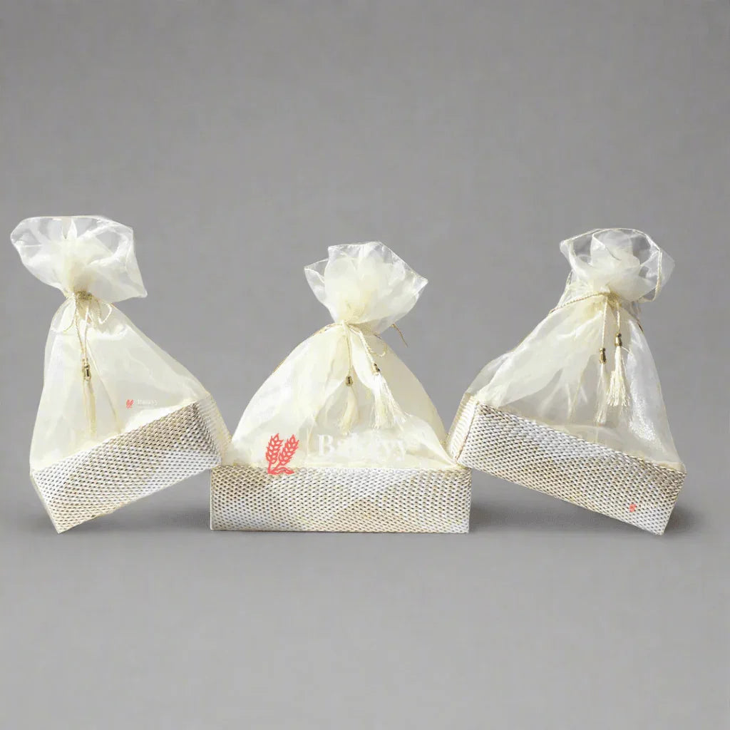 Hues Elegant Beige Pearl Net Square Hamper | Luxurious Gifting Basket - Bakeyy.com - India - Hues Elegant Beige Pearl Net Square Hamper | Luxurious Gifting Basket - Small-8 Inch