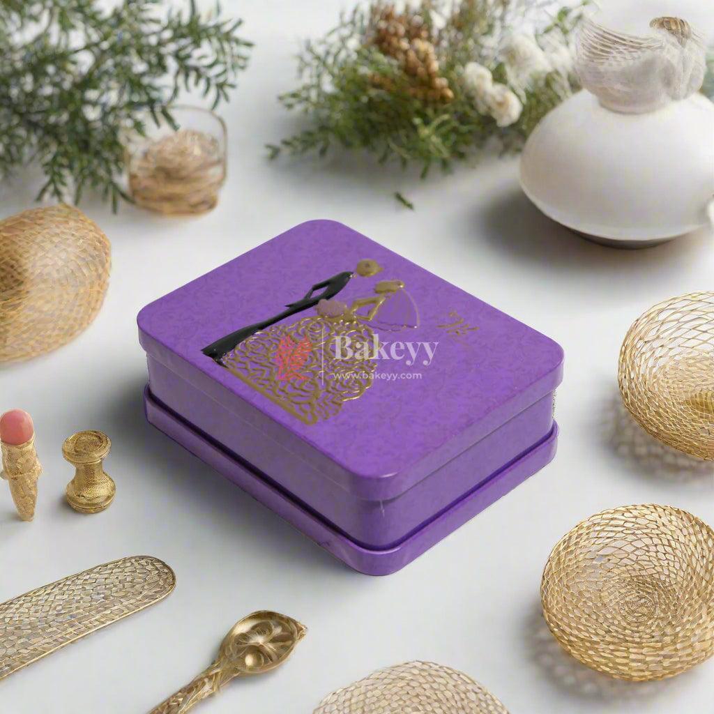 Purple Rectangle Empty Decorative Tin Box | Gift Box | Chocolate Box | Sweet Box | Jewellery Box | Luxury Box | Pack of 8 - Bakeyy.com - India - Purple Rectangle Empty Decorative Tin Box | Gift Box | Chocolate Box | Sweet Box | Jewellery Box | Luxury Box | Pack of 8 - Pack of 8