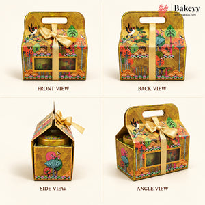Indian Heritage Embossed Gift Box with Window, Handle & Ribbon | 4 Designs | Pack of 5