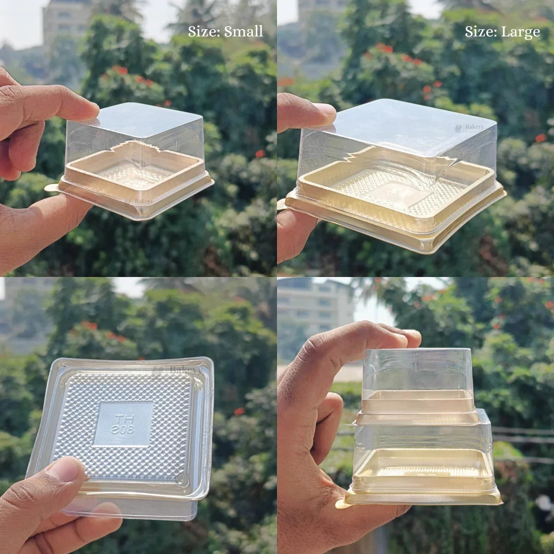 Individual Cupcakes And Pastry Container | Gold Color | Square Moon Cake Holder | 2 Sizes Available| Pack Of 50