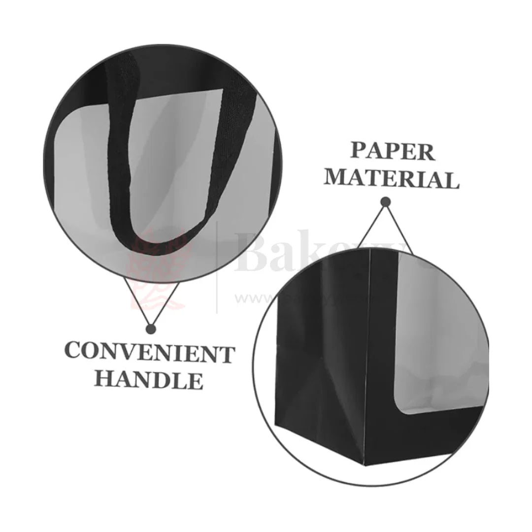 18x13x25cm | Luxury Black Paper Gift Bags with Transparent Window & Rope Handles | Pack Of 12 - Bakeyy.com - India - 18x13x25cm | Luxury Black Paper Gift Bags with Transparent Window & Rope Handles | Pack Of 12 - Default Title