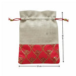 Jute_RedEmbroideredPotliBagwithDrawstringFestiveGiftPouchforWedding_ReturnGiftsPackof10_3 - Bakeyy.com