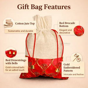 Jute_RedEmbroideredPotliBagwithDrawstringFestiveGiftPouchforWedding_ReturnGiftsPackof10_2 - Bakeyy.com
