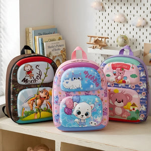 Kids Cartoon Animal Hard-Front Mini Backpack | 3 Cute Animal Designs | Lightweight School & Travel Bag | Pack of 1