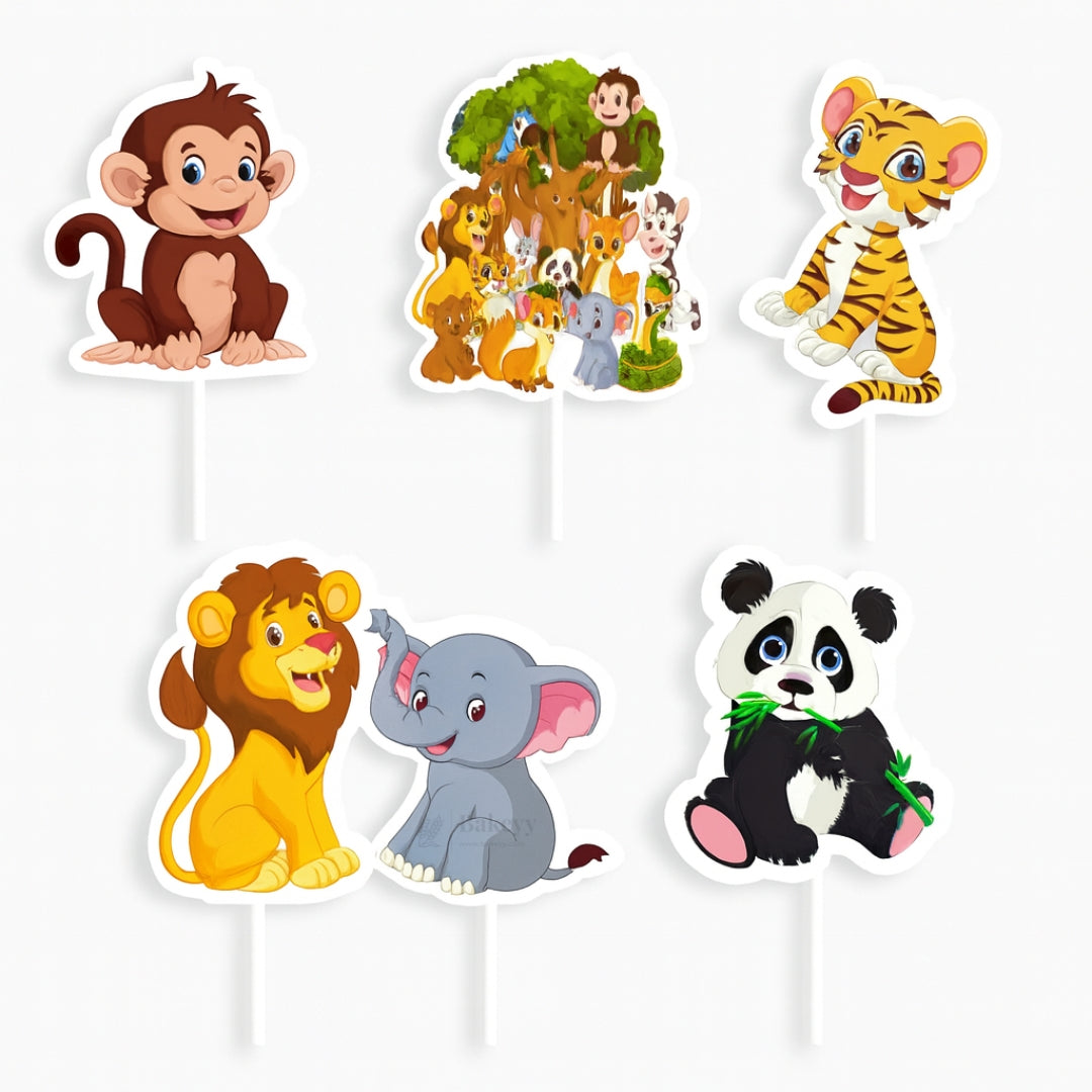 Kids Theme Cake Toppers | Fun Character Designs | Decorative Toppers for Cakes and Cupcakes | Pack of 6
