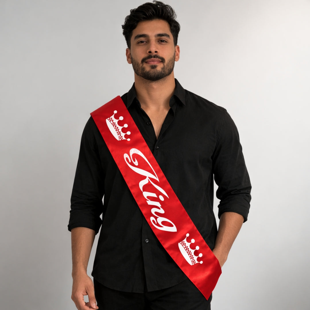 King Party Celebration Satin Sash Birthday & Bachelor Party Crown Sash | Pack of 1