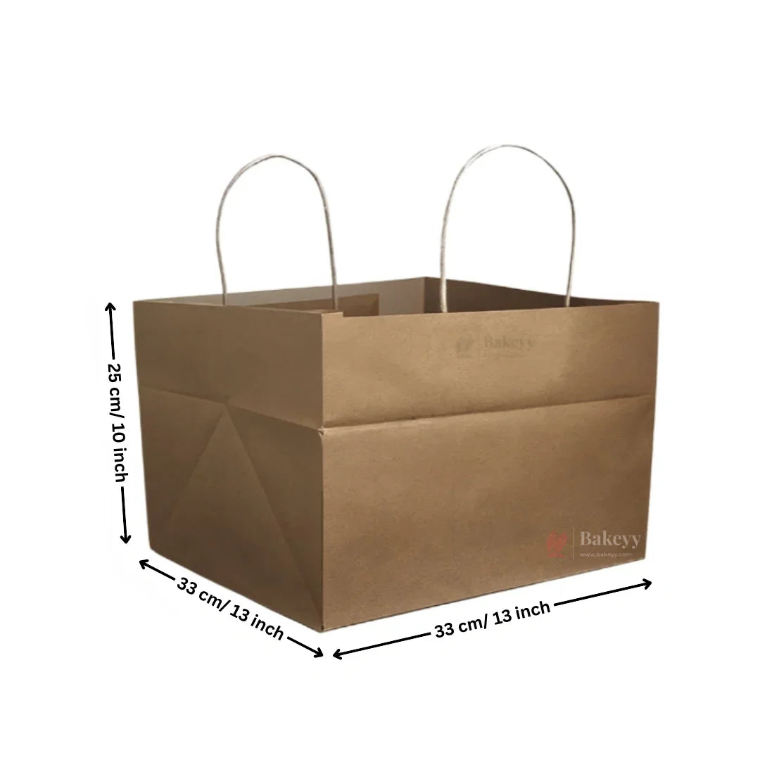 Bakeyy kraft 13 inch cake bag with handles, brown paper, 33x33x25cm for bakery packaging