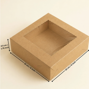 Kraft Brownie Boxes | L Shape and Top Window | Food-Grade Paperboard | Pack of 25