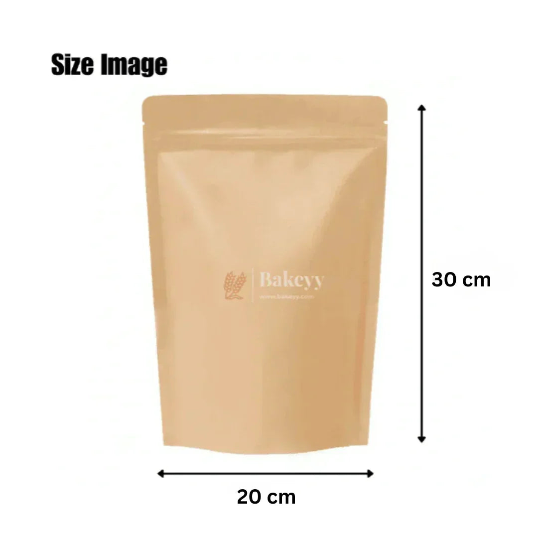 Kraft zip lock pouch 20x30 cm for bakery packaging from Bakeyy.com on white background