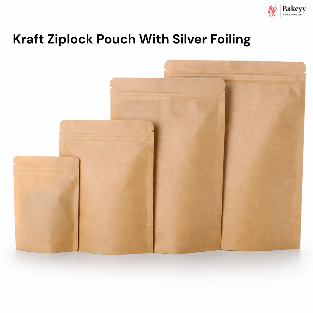 Kraft Ziplock Pouch With Silver Foiling