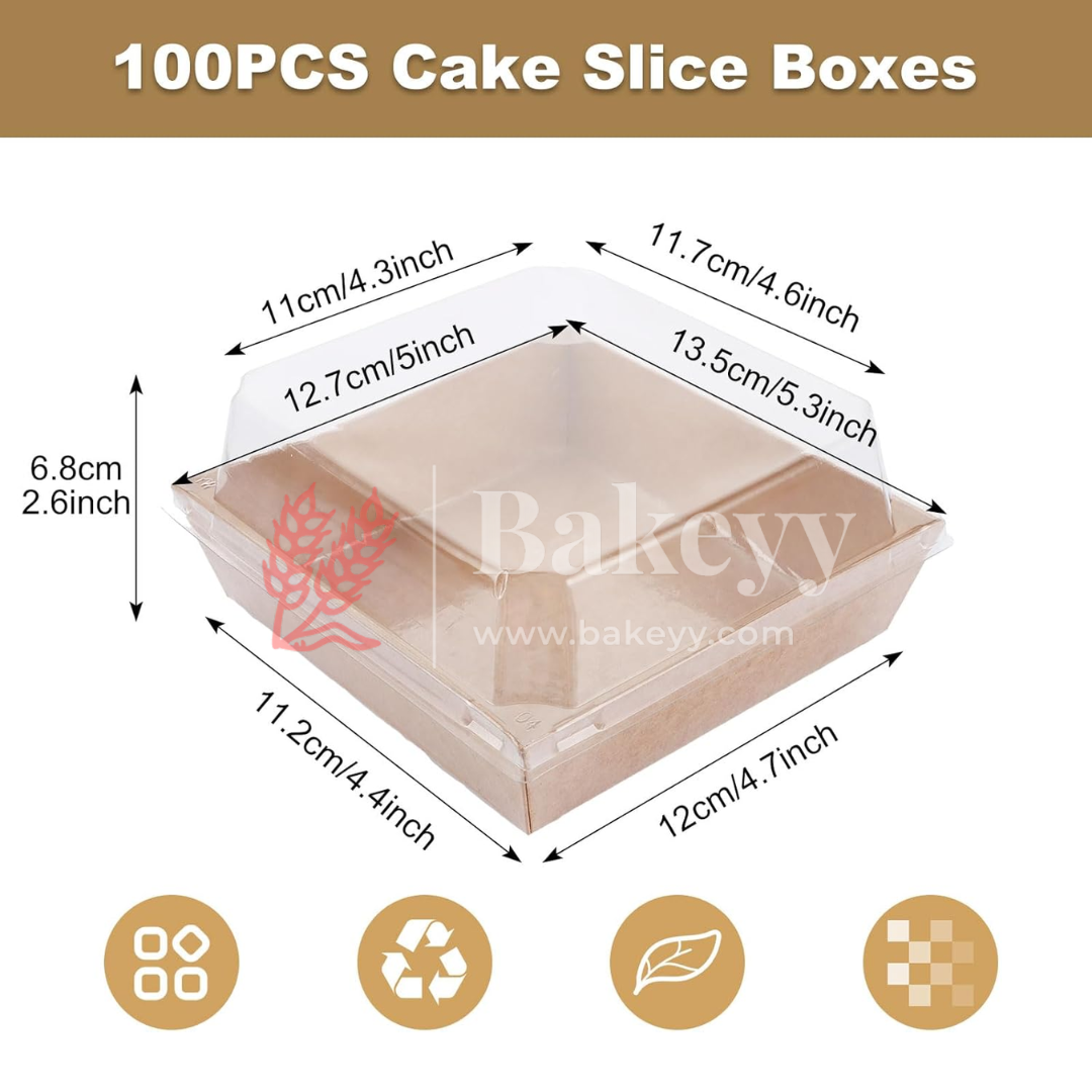100PCS Cake Slice Boxes with dimensions and Bakeyy branding