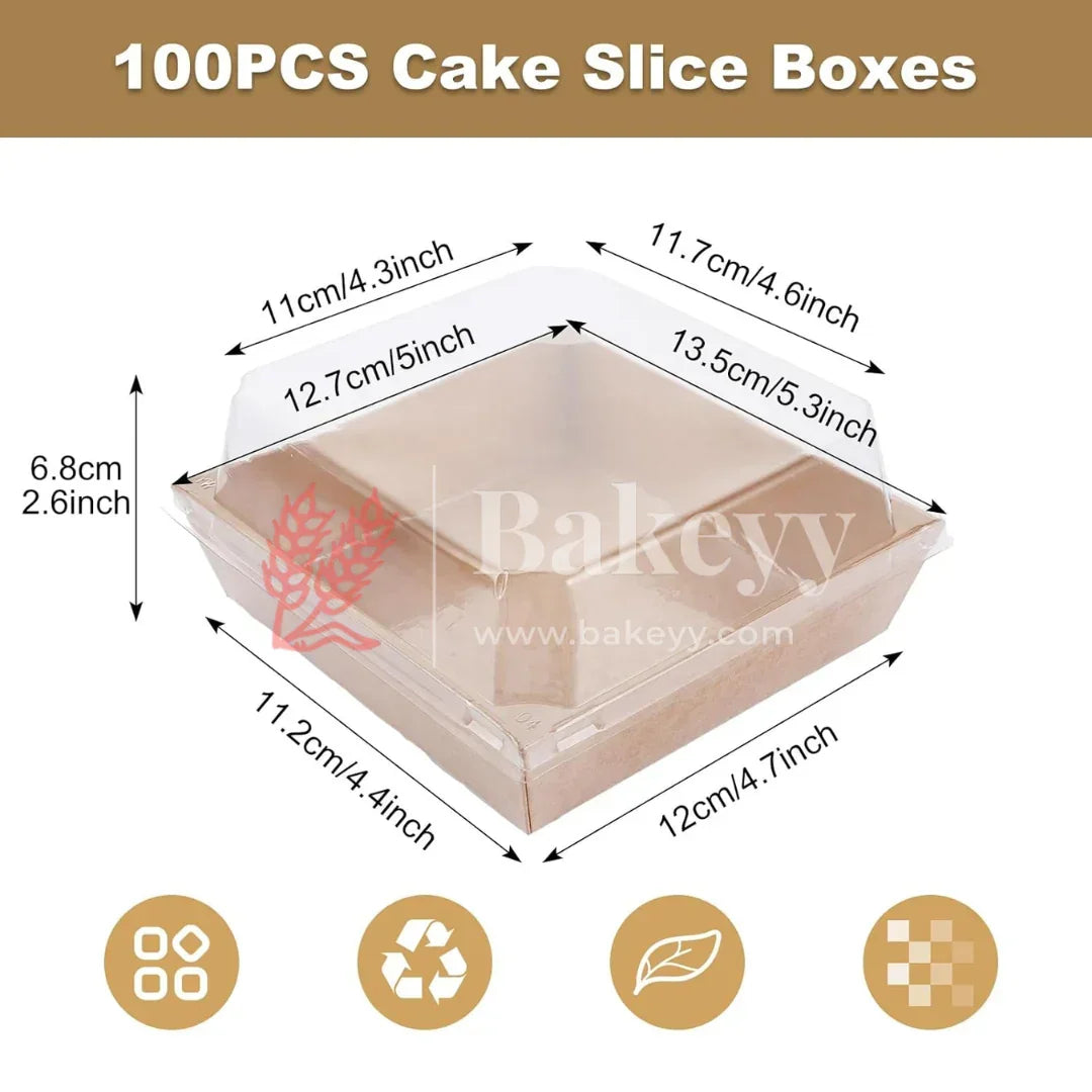 100PCS Cake Slice Boxes with dimensions and Bakeyy branding
