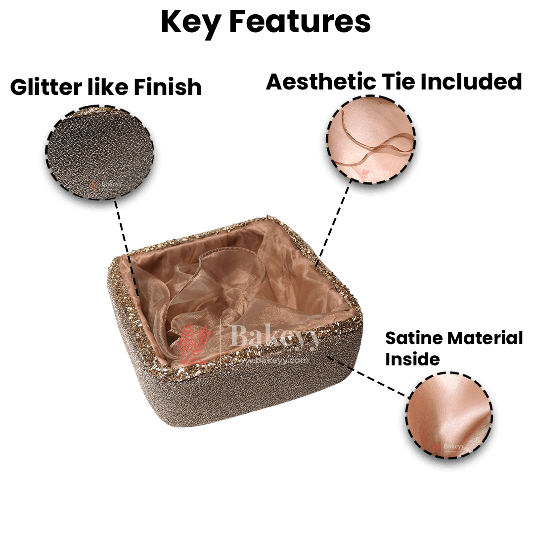 Premium Champagne Gold Embellished Hamper | Elegant Square Gifting Basket - Bakeyy.com - India - Premium Champagne Gold Embellished Hamper | Elegant Square Gifting Basket - Extra Small