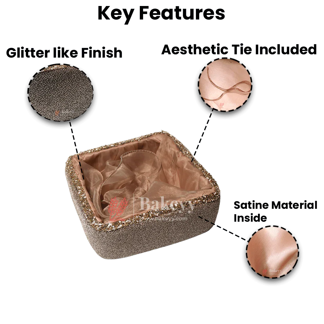 Premium Champagne Gold Embellished Hamper | Elegant Square Gifting Basket - Bakeyy.com - India - Premium Champagne Gold Embellished Hamper | Elegant Square Gifting Basket - Extra Small
