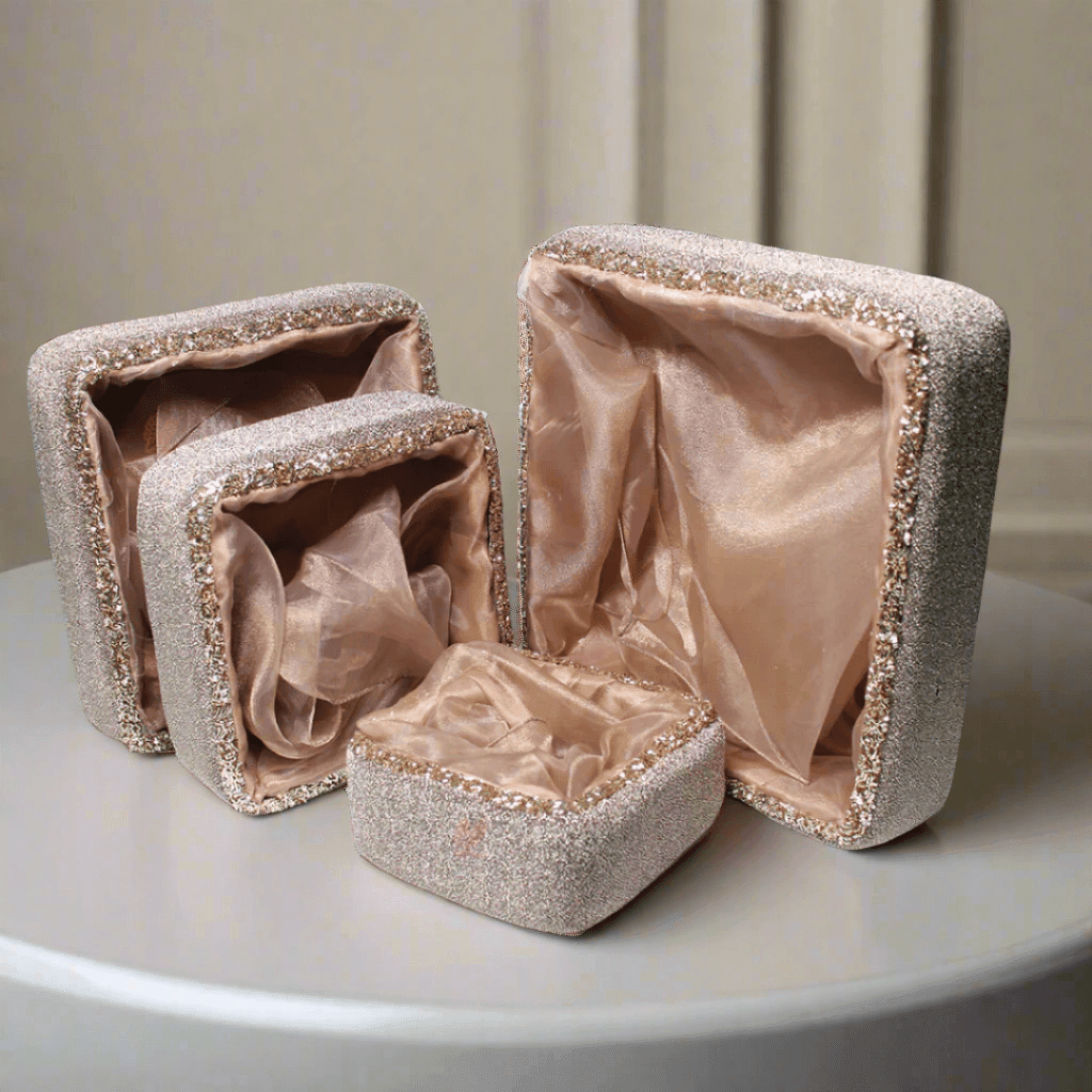 Premium Champagne Gold Embellished Hamper | Elegant Square Gifting Basket - Bakeyy.com - India - Premium Champagne Gold Embellished Hamper | Elegant Square Gifting Basket - Extra Small