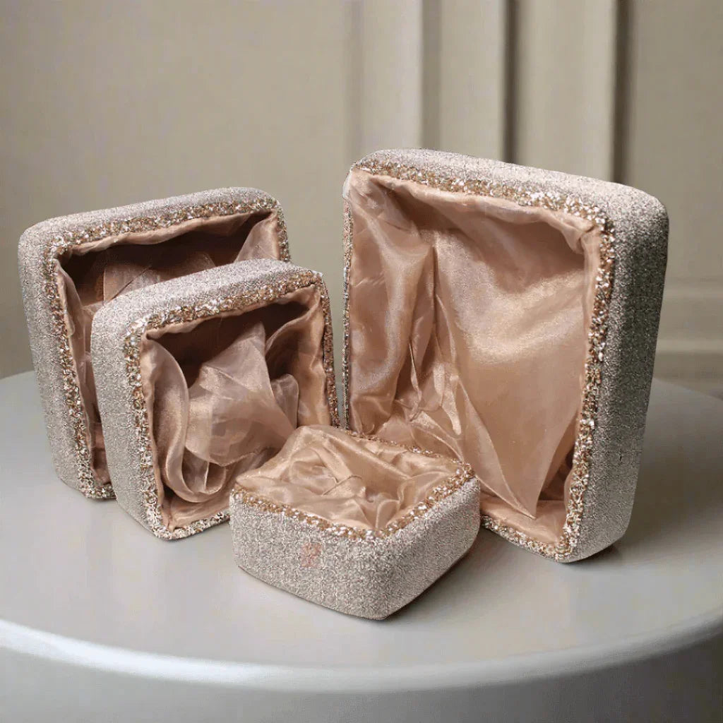 Premium Champagne Gold Embellished Hamper | Elegant Square Gifting Basket - Bakeyy.com - India - Premium Champagne Gold Embellished Hamper | Elegant Square Gifting Basket - Extra Small