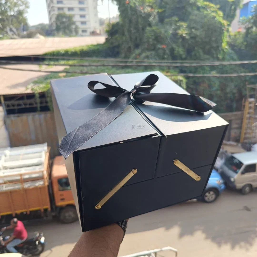 Luxury Black Multi-Compartment Gift Box with Ribbon Closure | Pack of 1