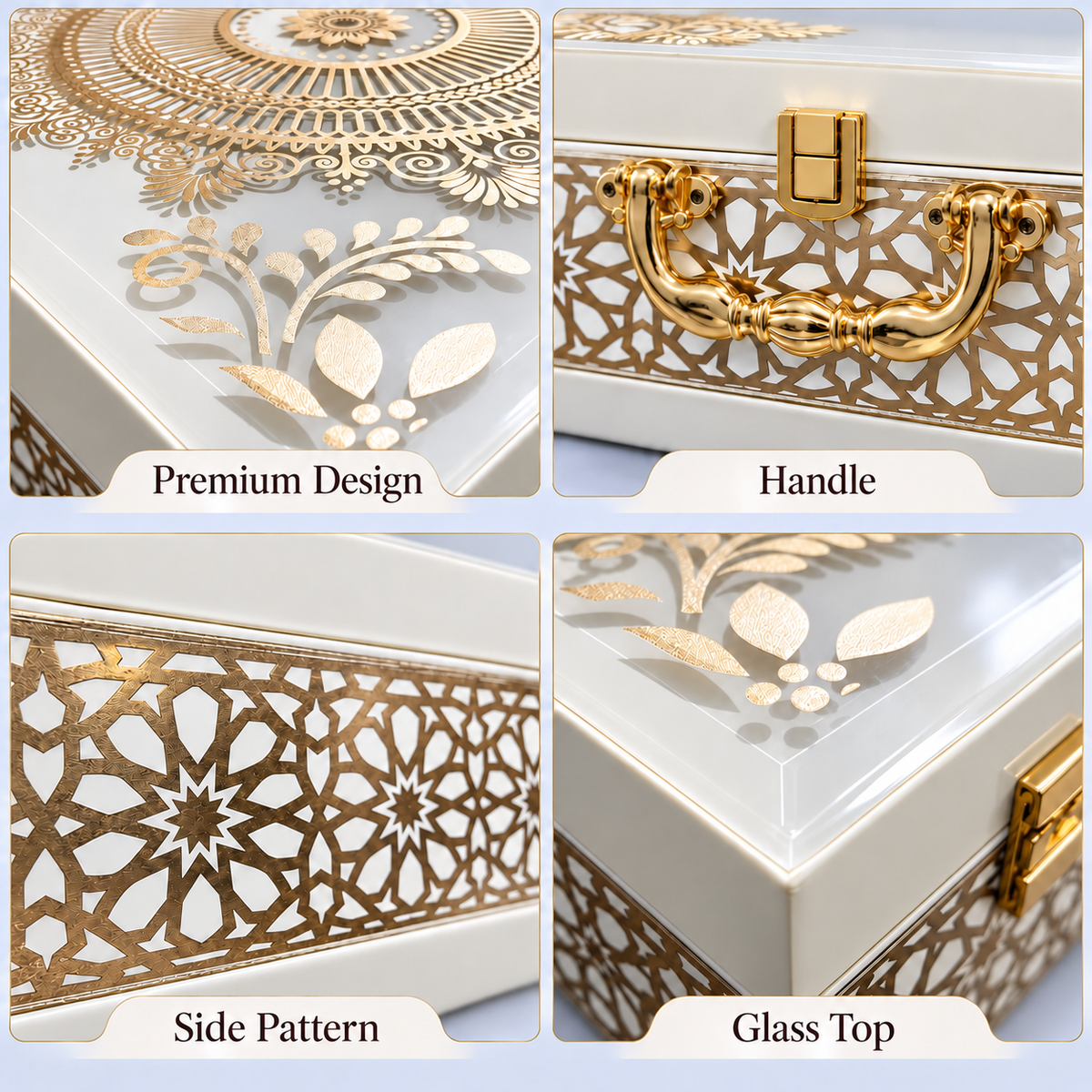 Regal Gold Printed Hamper Box | 4 Glass Jars | Glass Top | Pack of 1