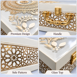 Regal Gold Printed Hamper Box | 4 Glass Jars | Glass Top | Pack of 1
