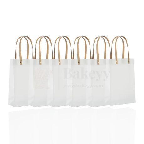 18.5x8x25cm | Frosted Matte Gift Bag with Wood-Textured Handles | Translucent PVC Party Favor & Retail Packaging | Pack Of 12 - Bakeyy.com - India - 18.5x8x25cm | Frosted Matte Gift Bag with Wood-Textured Handles | Translucent PVC Party Favor & Retail Packaging | Pack Of 12 - Default Title