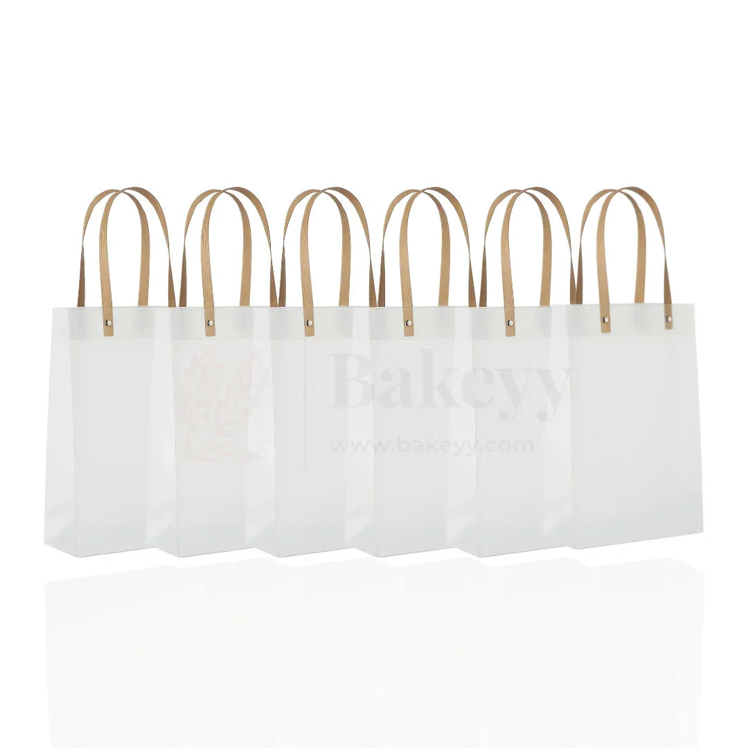 18.5x8x25cm | Frosted Matte Gift Bag with Wood-Textured Handles | Translucent PVC Party Favor & Retail Packaging | Pack Of 12 - Bakeyy.com - India - 18.5x8x25cm | Frosted Matte Gift Bag with Wood-Textured Handles | Translucent PVC Party Favor & Retail Packaging | Pack Of 12 - Default Title