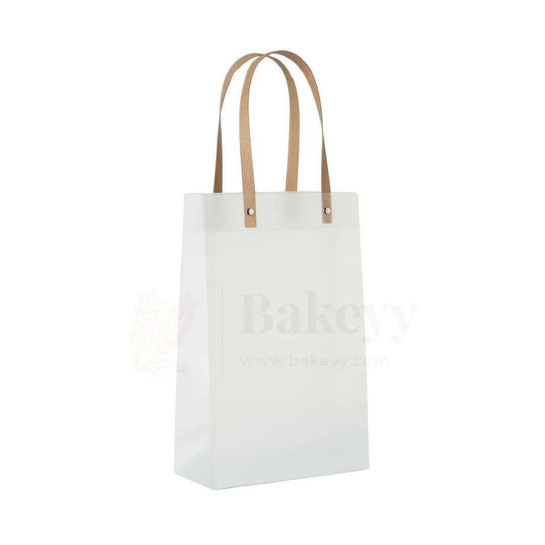 18.5x8x25cm | Frosted Matte Gift Bag with Wood-Textured Handles | Translucent PVC Party Favor & Retail Packaging | Pack Of 12 - Bakeyy.com - India - 18.5x8x25cm | Frosted Matte Gift Bag with Wood-Textured Handles | Translucent PVC Party Favor & Retail Packaging | Pack Of 12 - Default Title