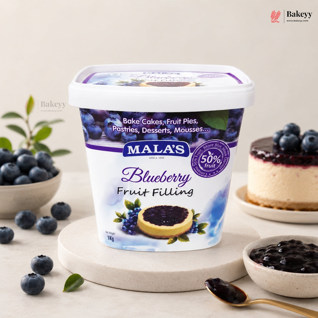 Mala’s Blueberry Fruit Filling | 50% Real Fruit | Ready-to-Use Bakery Ingredient | 1 kg | Pack of 1