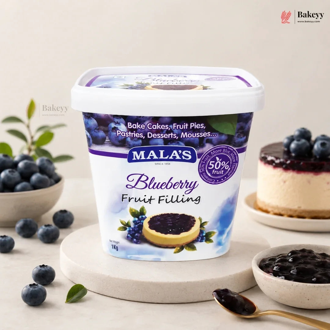 Mala’s Blueberry Fruit Filling | 50% Real Fruit | Ready-to-Use Bakery Ingredient | 1 kg | Pack of 1