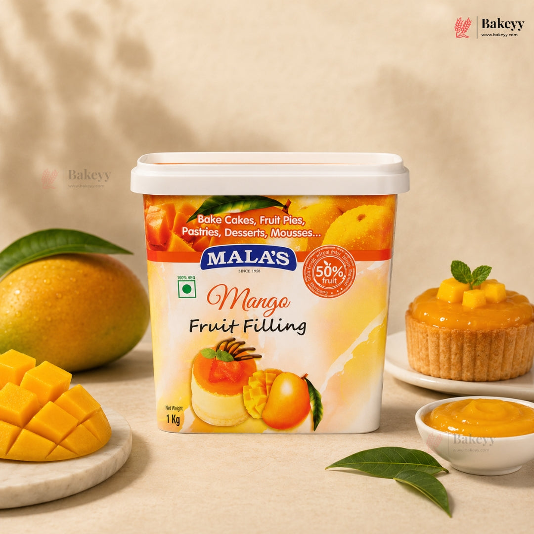 Mala’s Mango Fruit Filling | 50% Real Fruit | Dessert & Bakery Use | 1 Kg | Pack of 1