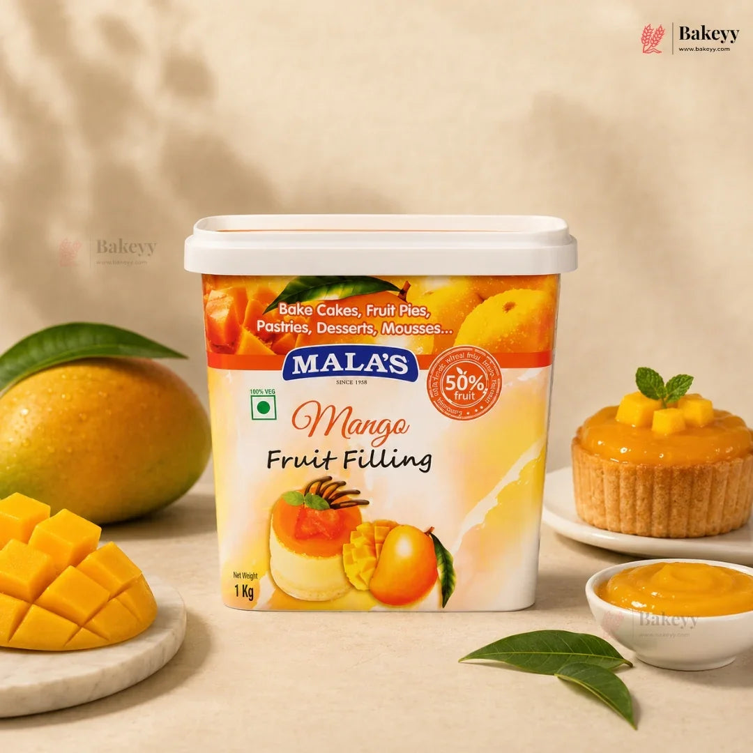 Mala’s Mango Fruit Filling | 50% Real Fruit | Dessert & Bakery Use | 1 Kg | Pack of 1