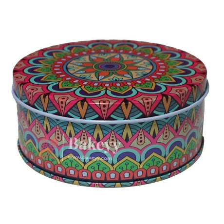 Mandal Design Empty Tin Round Shaped Boxes | Mixed Print | Pack Of 4 | - Bakeyy.com - India - Mandal Design Empty Tin Round Shaped Boxes | Mixed Print | Pack Of 4 | - Default Title