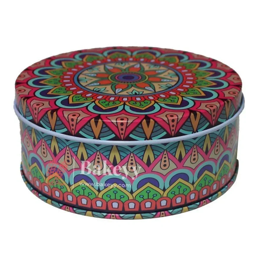 Mandal Design Empty Tin Round Shaped Boxes | Mixed Print | Pack Of 4 | - Bakeyy.com - India - Mandal Design Empty Tin Round Shaped Boxes | Mixed Print | Pack Of 4 | - Default Title