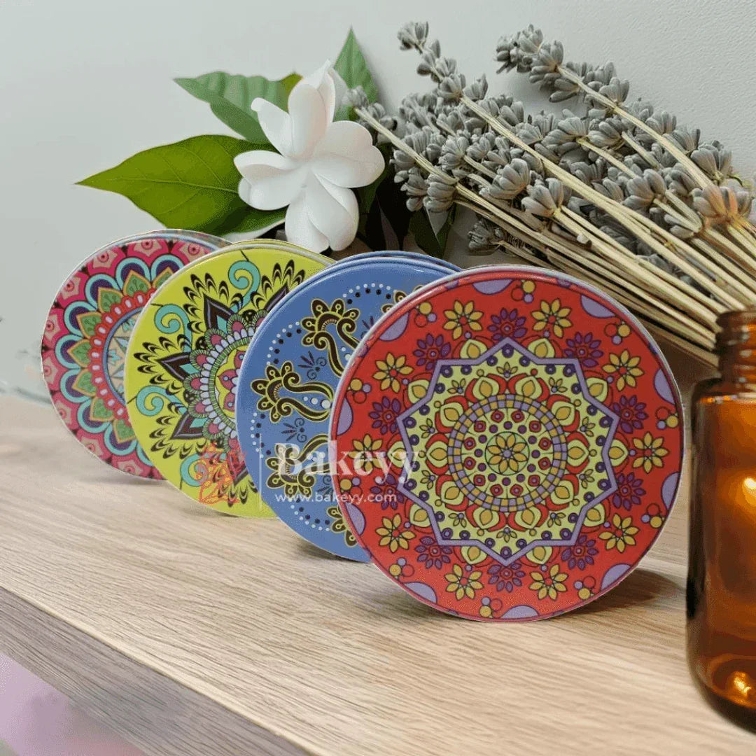 Mandal Design Empty Tin Round Shaped Boxes | Mixed Print | Pack Of 4 | - Bakeyy.com - India - Mandal Design Empty Tin Round Shaped Boxes | Mixed Print | Pack Of 4 | - Default Title