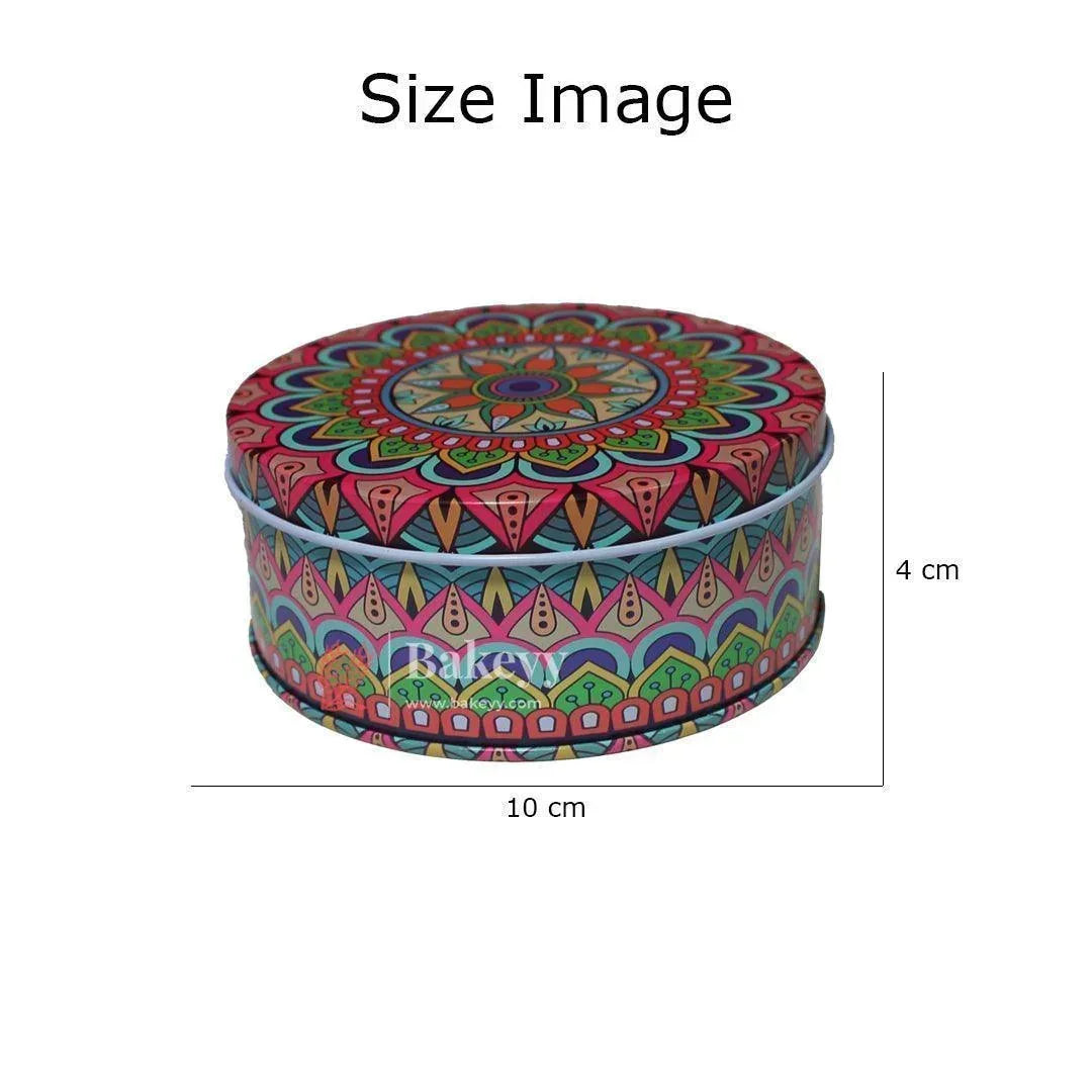 Mandal Design Empty Tin Round Shaped Boxes | Mixed Print | Pack Of 4 | - Bakeyy.com - India - Mandal Design Empty Tin Round Shaped Boxes | Mixed Print | Pack Of 4 | - Default Title