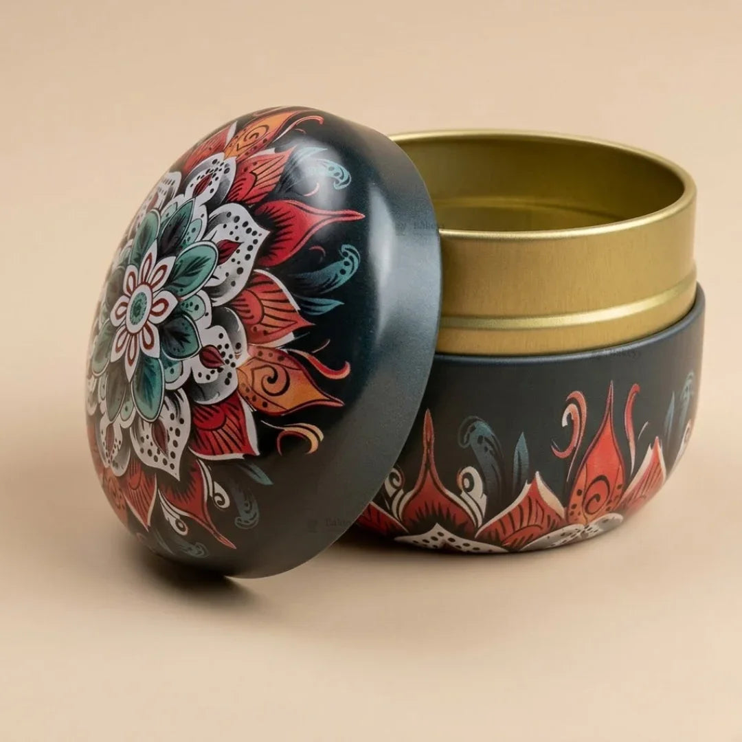 Mandala Theme Candle Tin Box | Decorative Storage Tin | Pack of 1