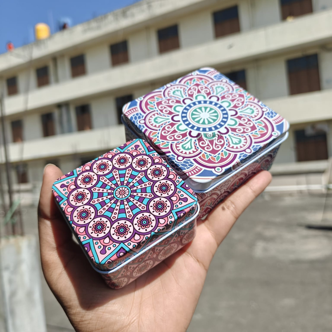Square Mandala Print Tin Box | Mandala Print | Tin Box