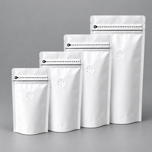 Matte White Pull Tab Zip Lock Pouch with One Way Valve | Pack of 100