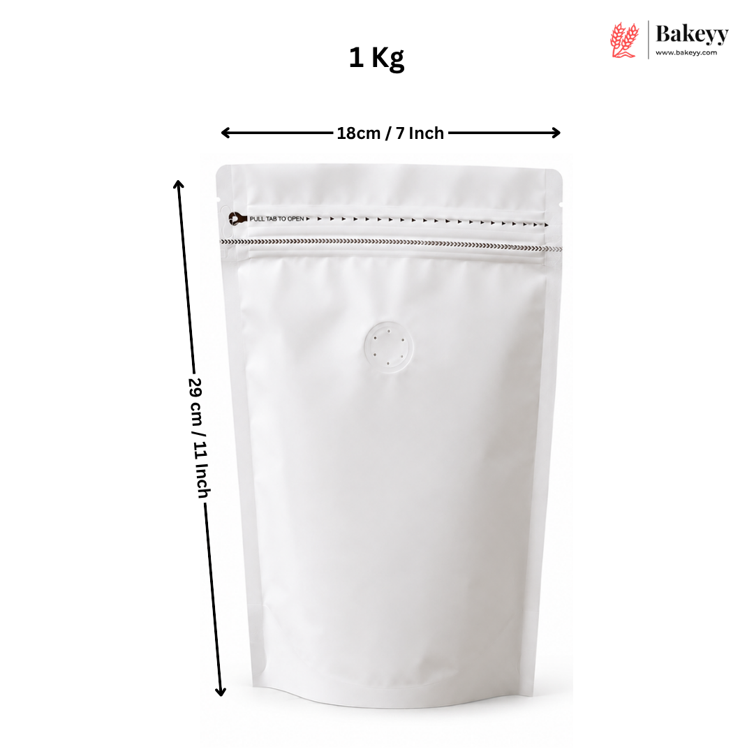 A white stand-up resealable pouch shown on a light gray background with dimension arrows and text indicating 18 cm / 7 inch width and 29 cm / 11 inch height. A Bakeey logo appears in the top right corner.