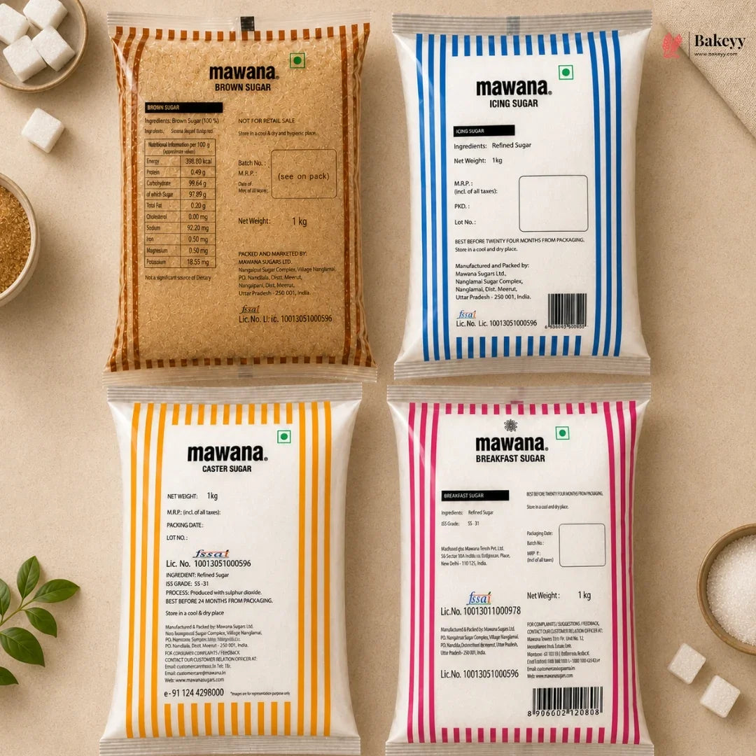 Mawana Baking Sugar 1 kg | Brown Sugar, Caster Sugar, Icing Sugar & Breakfast Sugar | Pack of 1