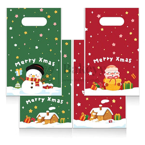 Two Christmas-themed gift bags with Santa Claus and snowman designs on a white background.