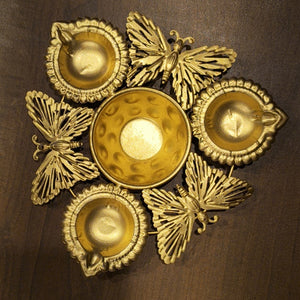 Golden Decorative Diya Tealight Holder | Multiple Designs | Pack of 1
